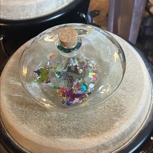 Vintage, Artisan, Unique, Round Bottle with a Cork and Sequins